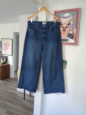 PAIGE Womens Anessa Jeans Size 34 Distressed Hem Wide Leg, Ankle in A CAPELLA